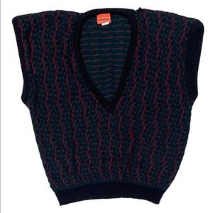 Vintage Jovan Mens  Sz 3X Cable Knit Sweater Vest  Made In USA Green Black Red